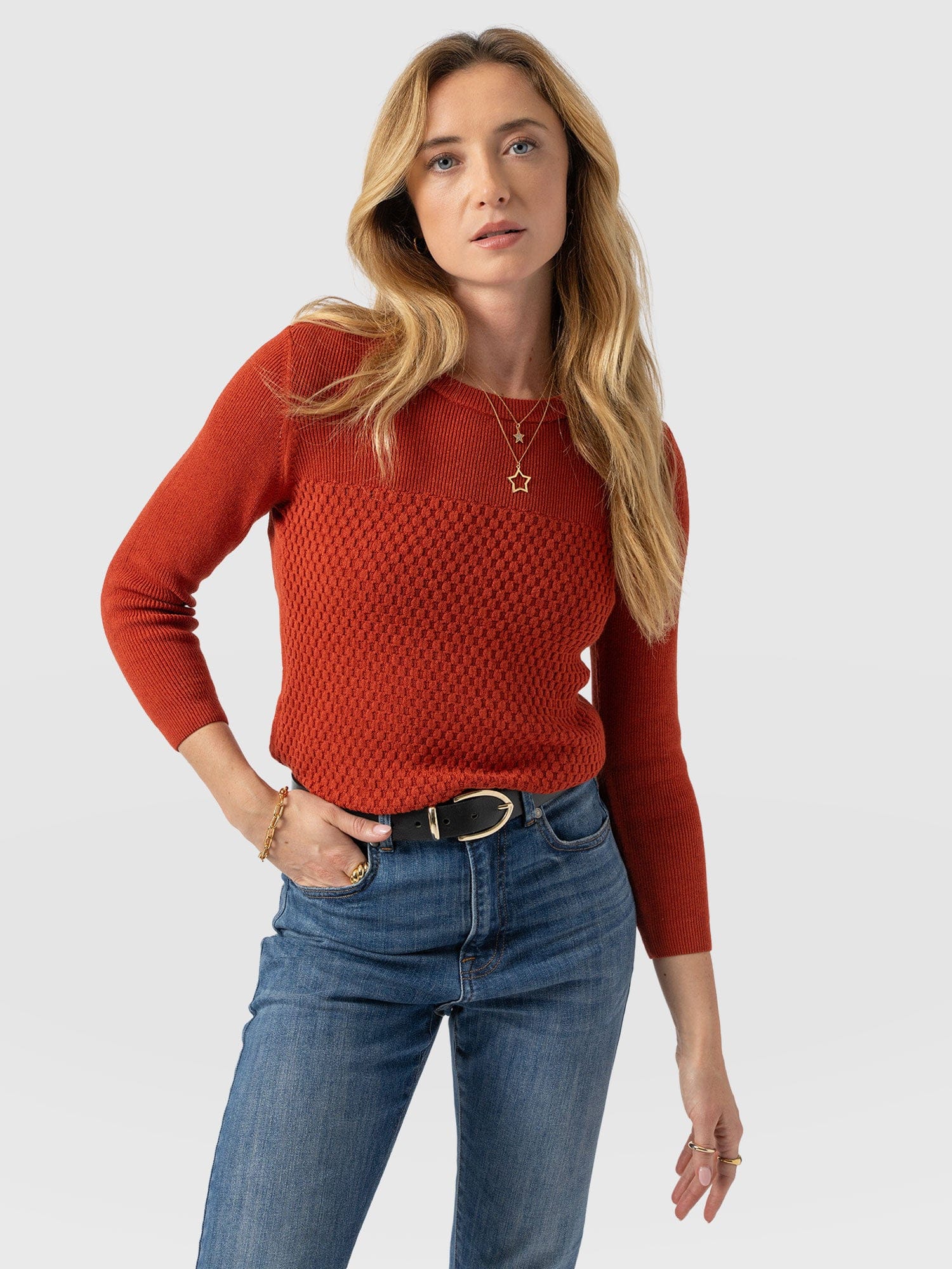 Honeycomb Rib Jumper Orange - Women's Jumpers | Saint + Sofia® EU